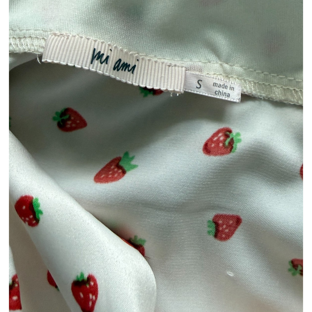 Mi Ami Strawberry Print Mini Dress Women Small Cottagecore Fit Flare Francesca’s - Picture 6 of 13